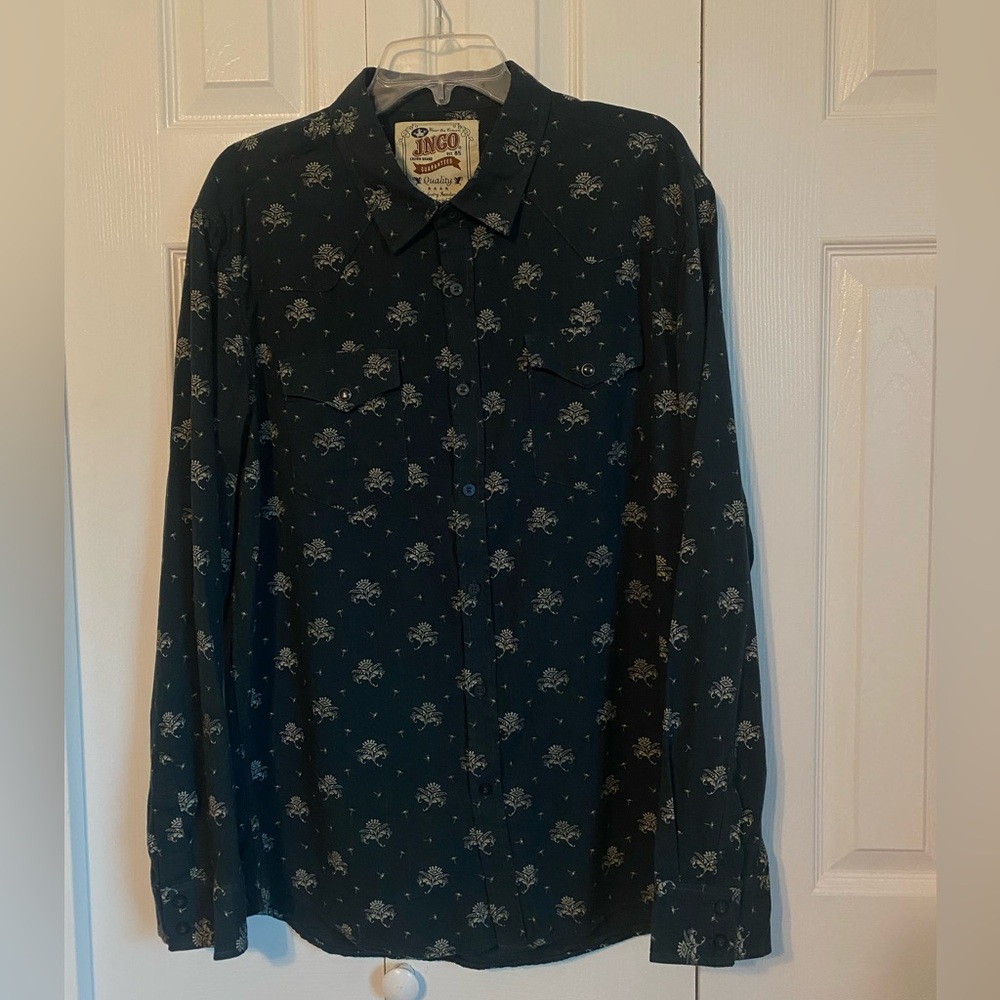 Mens JNCO Long Sleeve Button Up 100% Cotton Black Floral Size XL